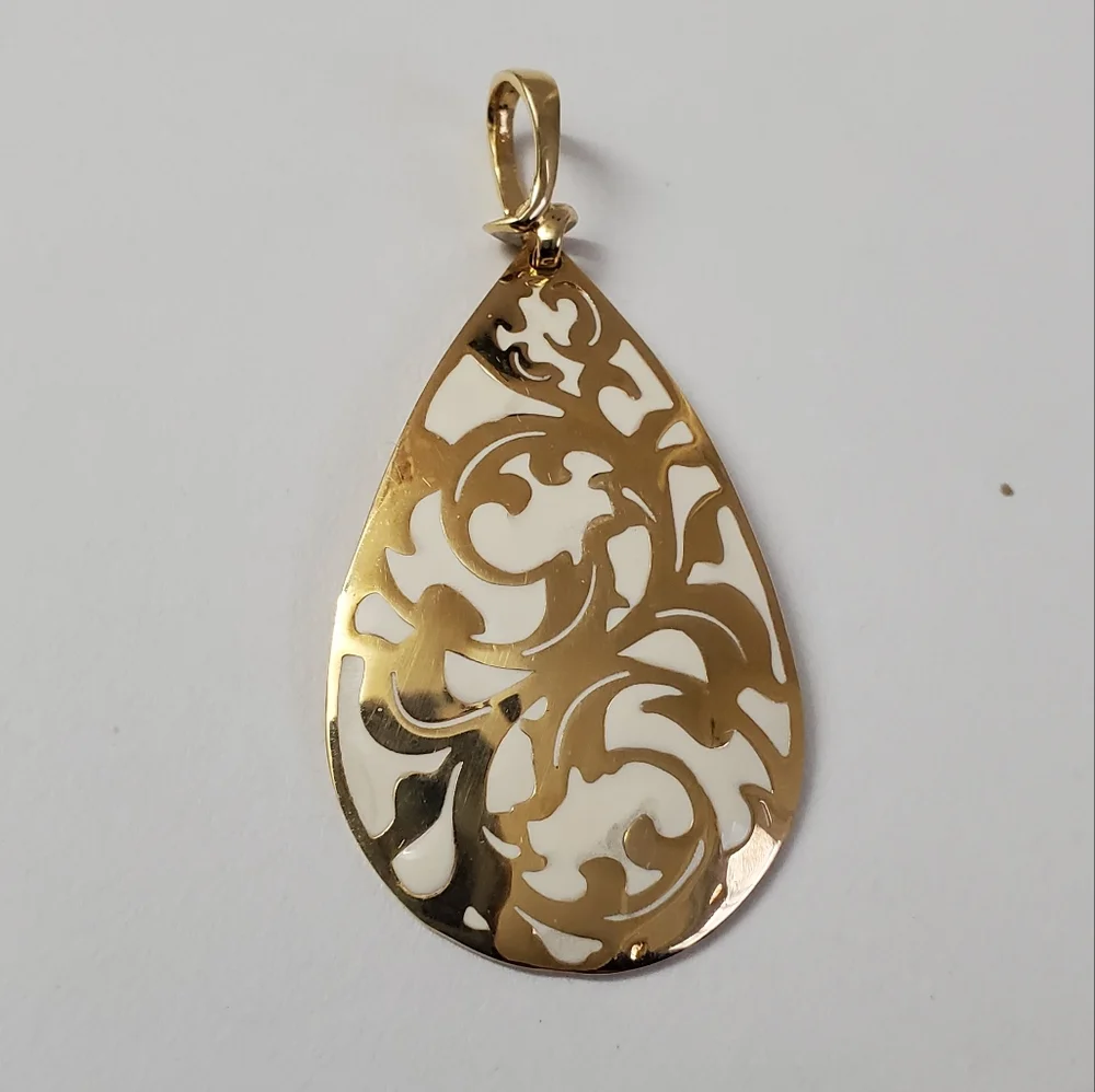 14K Gold and Enamel Teardrop Pendant – A Modern Fusion of Art and Elegance